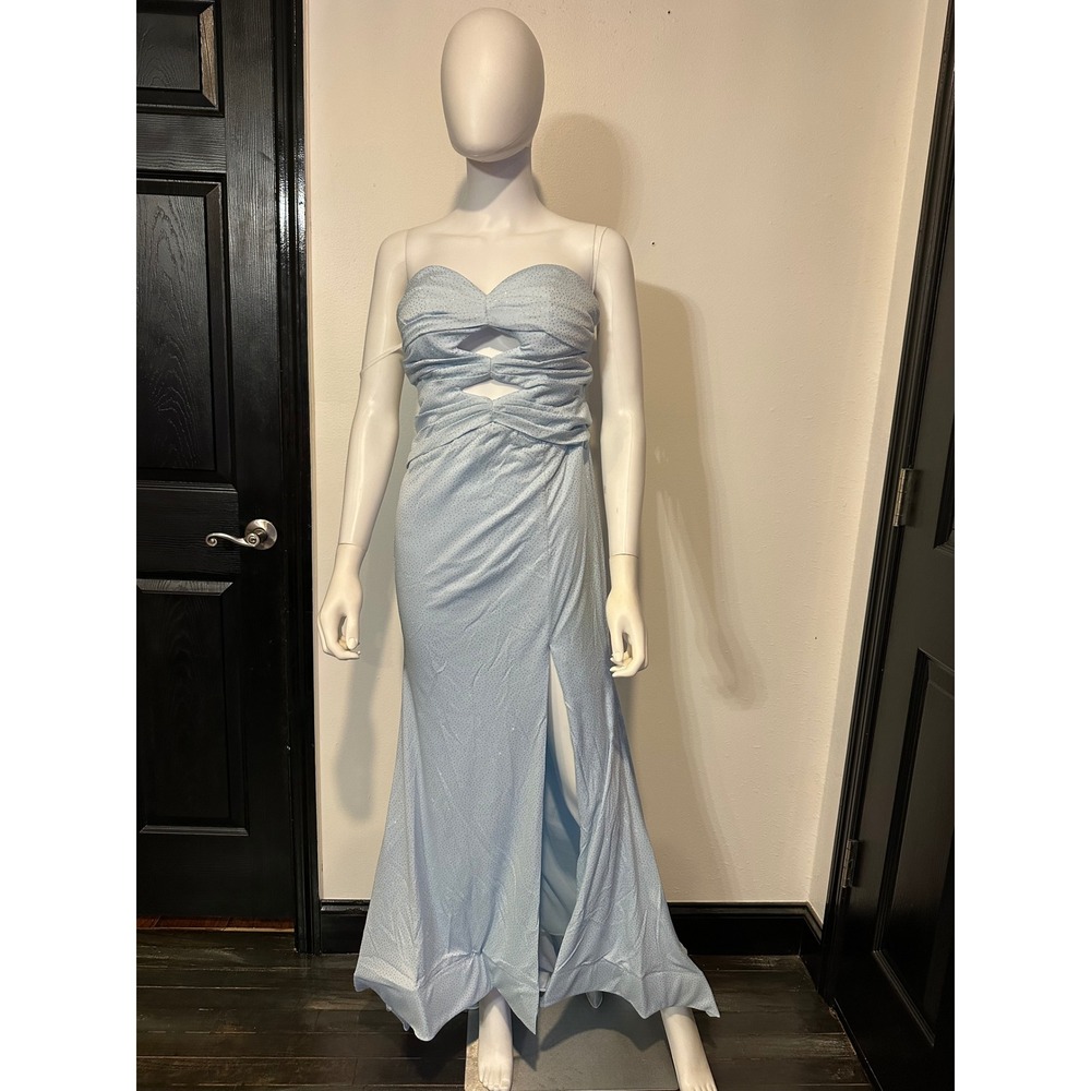 Glitter Light Blue Strapless Cut-Out Corset Back Formal Prom Gown Dress NEW